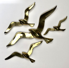 Set 4 VTG MCM BRASS Flying Seagulls Birds Gold Metal Wall Decor Beach Cottage picture