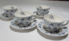 4 Vintage Nikko Ming Tree Blue And White Tea Cups and Saucers Set picture