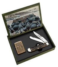 CASE XX KNIVES USA D-DAY 80TH ANNIVERSARY TRAPPER KNIFE ZIPPO LIGHTER SET picture