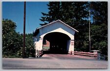 Oregon Covered Bridge Unity Big Fall Creek Lowell OR Street View Forest Postcard picture