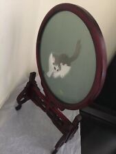 VTG Chinese Exquisite cat and mantis double-sided embroidery table screen 13