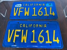 VTG 1999 California License Plates Matching Set Pair Tags VFW 1614 Blue & Yellow picture