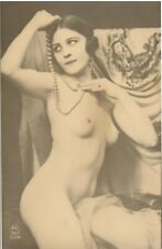 1900's RPPC French Postcard ~ Lovely Nude Model Wearing Pearls ~ 