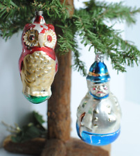 Vintage Owl Hand Blown Glass Christmas Ornament and Bobby Police Officer Lot 2 picture