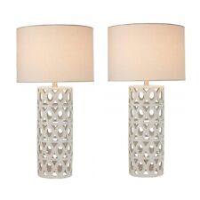 Set of 2 Carved Ceramic Table Lamp Bedside Nightstand Lamps with LED Light Bulb picture