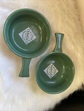 Set of 2 Tabasco McIlhenny Co Green Ceramic Handled Chili Soup Dip Bowls picture
