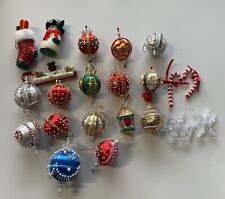 Set Of 22 Vintage Push Pin Sequin Jewel Beaded Handcrafted Christmas Ornament 4