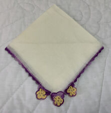 Vintage Ladies Hanky, Handkerchief, Flower Crocheted Design, White, Purple picture