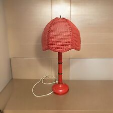 Vintage Red Table Lamp Wicker Rattan Dome Shade Amazing Bulb Amazing Rare Piece picture