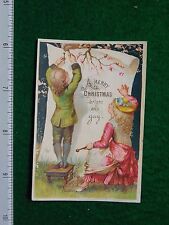 1870s-80s A Merry Christmas Kids Nailing Giant Paper Victorian Trade Card F26 picture