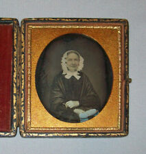 Antique Vtg 1850s Daguerreotype Photo Older Woman 1/6 Plate Dag MOP Inlay Case picture