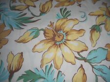 Antique Vintage Passion flower Floral Cotton Fabric ~ Butter Yellow Aqua Green picture