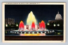 Washington DC-Illuminated Fountain On Capitol Plaza, Antique, Vintage Postcard picture