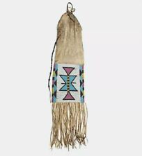 Handmade Old American Beaded Sioux Tribe Tobacco Pipe Bag (Buffalo Hide Bag). picture