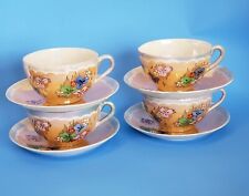 Vintage Set of 4 Eggshell Porcelain Teacups & Saucers Japanese Peach Lusterware picture