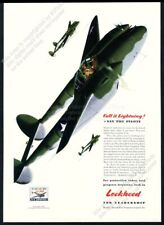 1943 Lockheed P-38 Lightning USAF US Army Air Corps plane WWII vintage print ad picture