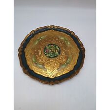 Vintage Italian Florentine painted decorative tray ornate round wood gold floral picture