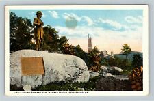 Gettysburg Pennsylvania, LITTLE ROUND TOP AND GENERAL STATUE, Vintage Postcard picture