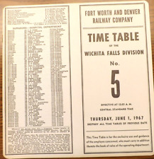 1967 FORT WORTH & DENVER RY TIMETABLE #5 WICHITA FALLS DIVISION RR EMPLOYEE picture