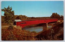 Parke County Indiana~West Union Covered Bridge Over Sugar Creek~Vintage Postcard picture