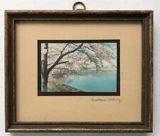 Wallace Nutting Signed Framed Cherry Blossoms Miniature Hand Tinted Photo picture