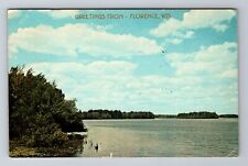 Florence WI-Wisconsin, General Greetings, Scenic Lake, Antique Vintage Postcard picture