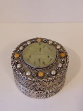 Intricate Metalwork And Carved Stone Trinket Makeup Box With Mirrored Lid picture
