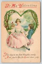 Clapsaddle Valentine~Colonial Couple in Tree Branch Heart Portal~1923 Wolf Co picture