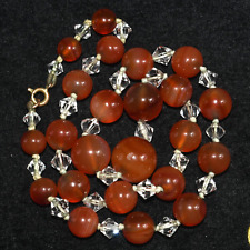 Antique Old Victorian Natural Carnelian & Crystal Bead Necklace C. 18th Century picture