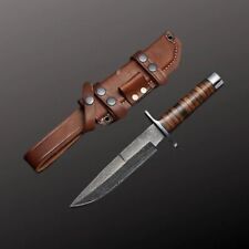 CUSTOM HAND-MADE DAMASCUS STEEL BOWIE LOVELY STYLE HUNTING KNIFE+LEATHER SHEATH picture