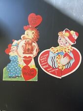 Vintage Valentine’s Day card Lion Tamer clown Circus Lot Of 2 USA ￼foldOut 1940s picture