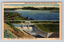 Mansfield OH-Ohio, Charles Mill Dam, Antique Vintage Souvenir Postcard picture