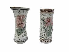 Vintage Pair of Bud Vase Small Pink Flower Ceramic 3” H picture