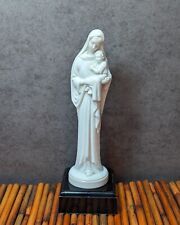 Vintage Virgin Mary & Child Figurine All White Resin on Black Base 9