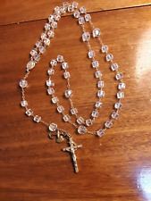 Vintage Crystal Glass Rosary w Gold Mettalic Case and 3 Tiny Charms attached picture