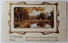 All Good Wishes Birthday Card Nature Landscape Posted 1911 Embossed Postcard picture