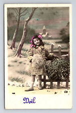 RPPC French Hand Colored Studio Portrait Young Girl Christmas Noel Postcard picture