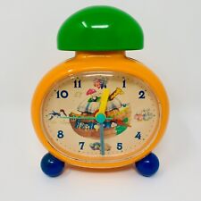 Vintage PECOWARE Childs Alarm Clock Orange Noahs Arc Seconds Hand Battery Retro picture