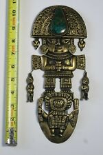 Vintage Mid 20thC Aztec or Mayan Brass Idol & Turquoise Wall Hanging picture