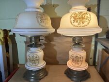 2 Vintage Quoizel Hurricane Lamps Circa 1978 C-267ba In Yellow Roses (*Read*) picture