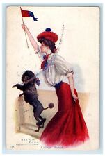 1906 Girl And Poodle Dog College Mascot Archie Gunn Posted Antique Postcard picture