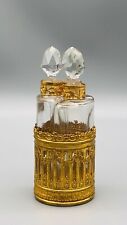 Antique French Ovington Three Perfume Bottles Cut Glass in Gold Ormolu Caddy picture