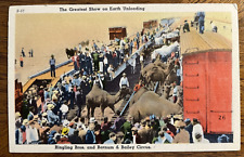 Postcard The Greatest Show Unloading; Ringling Bros/Barnum & Bailey Circus Linen picture