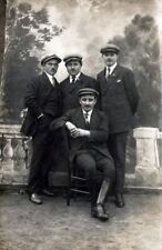 Four Young Men With Caps Real Photo Postcard rppc picture