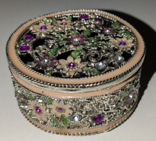 Jeweled Enameled Round Regal Trinket Box Ring Box Filigree Style Lid 3 Inch picture