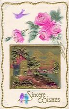 Sincere Wishes-Flower-Birds-Embossed Antique Postcard M24 picture