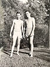 VTG 1950s Affectionate Shirtless Men in Bathing Swimsuits Smoking Gay Int Photo picture