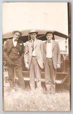 RPPC Three Handsome Men Pose With Automobile c1920 Real Photo Postcard P25 picture