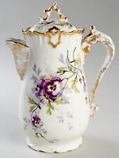 Limoges France AK/CD Chocolate Pot Hand Painted Violets c. 1890-1910 picture