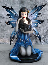 Ebros Blue Celestial Witch Fairy Cradling A Mystical Black Cat Statue 8.25